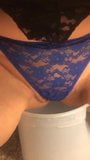 Evelle wetting blue lace panties, pulls them aside snapshot 1