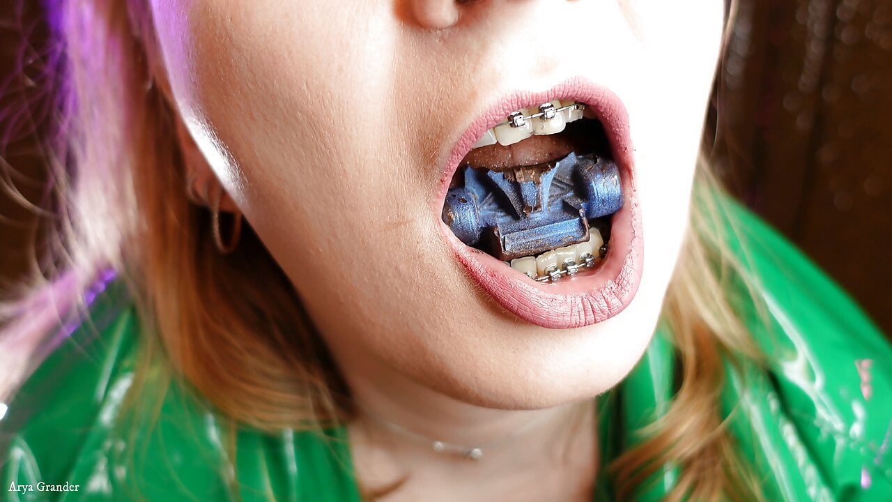 Mukbang - eating video - food fetish in braces close up - mouth tour and vore