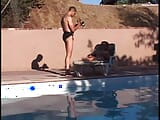 Group of guys by the pool all take turns fucking the brunette snapshot 1