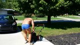 Mowing the lawn in slut shorts snapshot 1