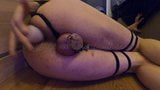 Sissy fucks own ass w dildo while locked in chastity cage 4K snapshot 2