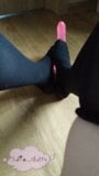 Cute little sissy trying practice footjob in black stockings snapshot 2