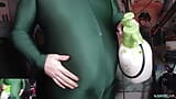 Stretchy Green Unitard Belly Inflation snapshot 11