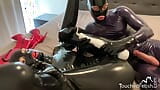 TouchedFetish – Amateur Fetish married couple in shiny latex rubber catsuit - Loud moaning due Magic Wand and vibrator orgasm snapshot 14