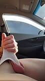 Big balls and stroking hard and thick mushroom tipped veiny cock in a g-string in car snapshot 1