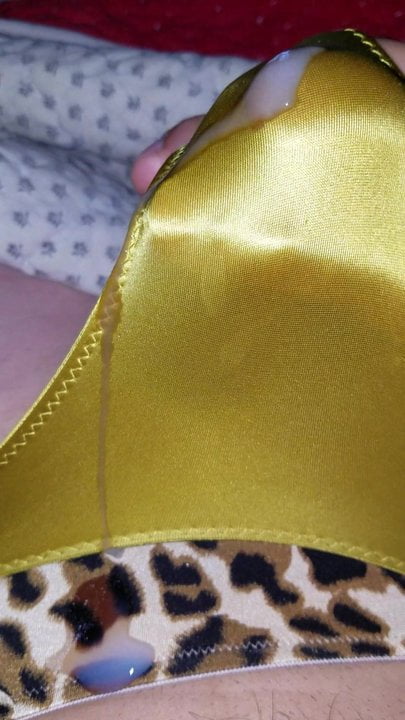 Cumming through brand new gold satin bikini