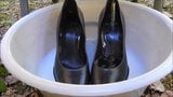 Piss in wifes grey high heel shoes snapshot 2