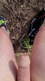 The sound of nature - and a train! Mid run bare legs wank snapshot 8