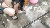 Indian house wife bathing outside clothing snapshot 1