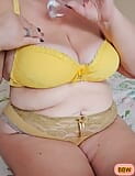 Big Boobs Mature Granny Wife uses black dildo. She shows those gorgeous nipples. snapshot 1