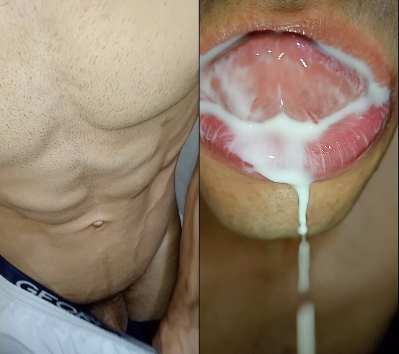 Sé un buen chico y cum en mi boca! Joi de lengua larga, tongue, semen en boca, fitness sumiso six pack