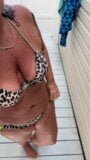 Sunning and showering in Leopard Print Sexy Bikini snapshot 5