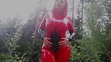 Pretty Selfie with 2 Latex Catsuits, Red and Black snapshot 2