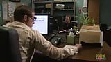 Cocksucker with blonde hair gets her pussy eaten out and fucked in the office snapshot 1