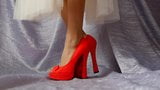 ASMR Female legs in red high-heeled shoes snapshot 2