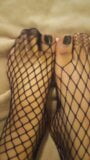 Unpedicured feet in fishnets snapshot 9