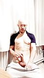 Bald bearded hunk jerks on chair snapshot 6