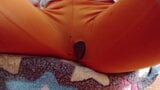 Indian girl working from home with hole in her pants. Under table view. snapshot 2