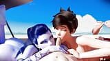 Overwatch - Widowmaker & tracer suck & fuck cock on beach day (animasi dengan suara) snapshot 8