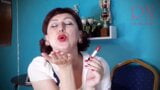 Red lipstick kissing and teasing by Regina Noir. snapshot 10