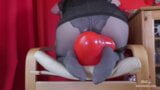 Mistress In Grey Opaque Pantyhose And High Heels Plays With Balloons snapshot 3