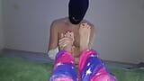 Foot massage before bed. Masked slave gives Dominatrix Nika a foot massage. snapshot 11