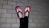 crossdresser in sexy flip-flops and latex leggings snapshot 7