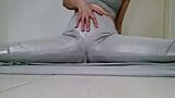 Brazilian Miss Doing Yoga pissing on latex shine pants snapshot 7