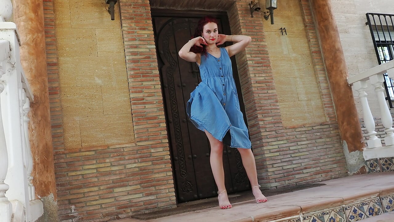 My stepfather is passionate about recording me at the entrance of our house and I fulfill his wishes by masturbating for him