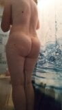 Mature mom in shower washes her hairy cunt and ass, amateur snapshot 2