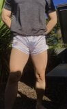 Posing in white satin adidas shorts snapshot 8