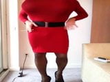 Big boob cross dresser smoking red dress. snapshot 4
