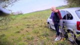 PUBLIC PASSIONATE SEX OUTDOOR BY THE ROAD HOT BLONDE 1of2 snapshot 6