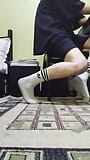 Cute twink showing his dirty white socks, while he listening to music and singing. snapshot 5