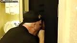 Greedy gloryhole DILF sucks BFs cock in homemade video snapshot 12