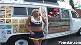 Cheerleader Kacey Jordan with natural tits fucked in a bus snapshot 5