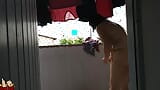 My wife wearing micro bikini on balcony for a worker see snapshot 12