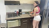 My stepsister is insecure about her sexuality, I make her horny and I fuck her in the kitchen. snapshot 1