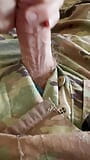 Horny soldier shoots creamy load through his military briefs and on his unit patch snapshot 9