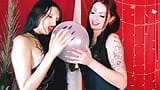 Balloon fetish. Two Mistresses inflate the balloon, play with their long nails on your nerves, and burst the balloon. Ball sound snapshot 11