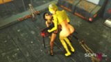 Cyberpunk sex. Hot 3d futanari plays with a sexy cuffed girl in sci-fi lab snapshot 8