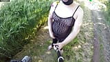 Enjoying sheer dress at public cruising spot in the sun. Shaved big butt. Tobi00815 snapshot 11