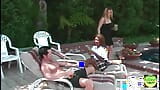 A Blonde with Big Tits Interrupts an Asian Babes Fucking with a Guy Outdoor snapshot 1