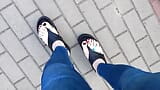 I walk around and show off my feet in sexy platform flip flops snapshot 9