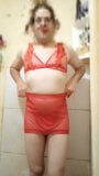Boy wearing sexy red women's lingerie snapshot 19