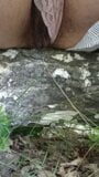 Masturbating on the tree using dry twig. Hairy cunt in the forest snapshot 4