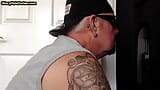 Inked gloryhole DILF sucks cock till jizz in greedy mouth snapshot 8