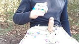 I jerk-off on a log on a windy day in the woods, public jerk-off. snapshot 5