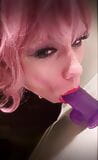 Sexy Pink Haired Trap Throats Big Purple Dildo snapshot 5