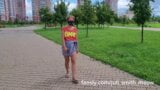 Look at me walk through the park in trendy shorts. snapshot 5